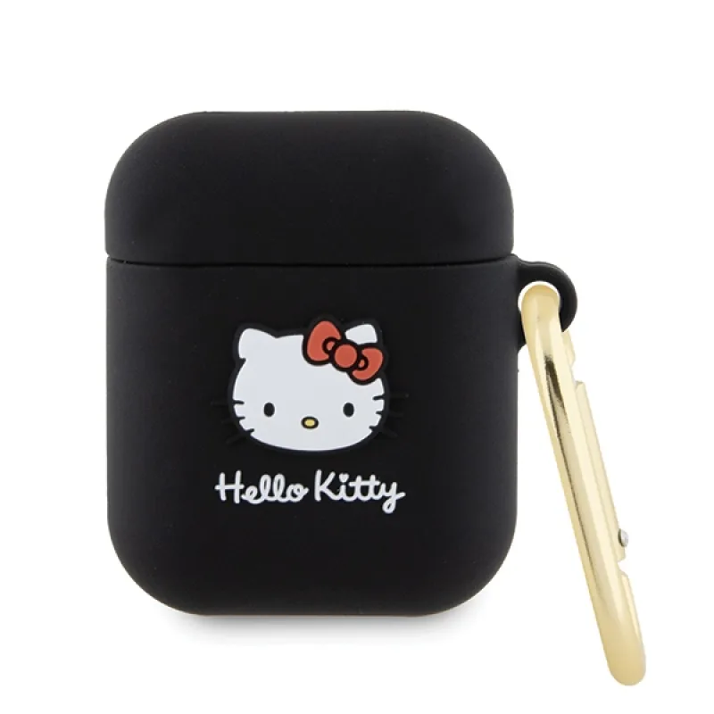 Silikonové puzdro Hello Kitty 3D Kitty Head pre AirPods 1/2 - čierne