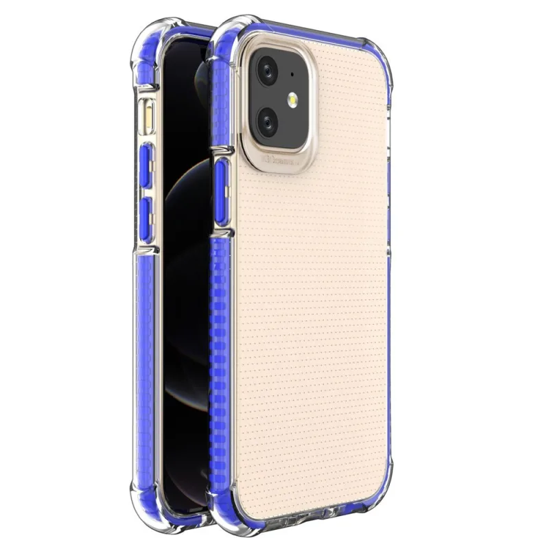 Spring Armour číry TPU gélový odolný ochranný kryt s farebným rámom pre iPhone 12 mini modrý