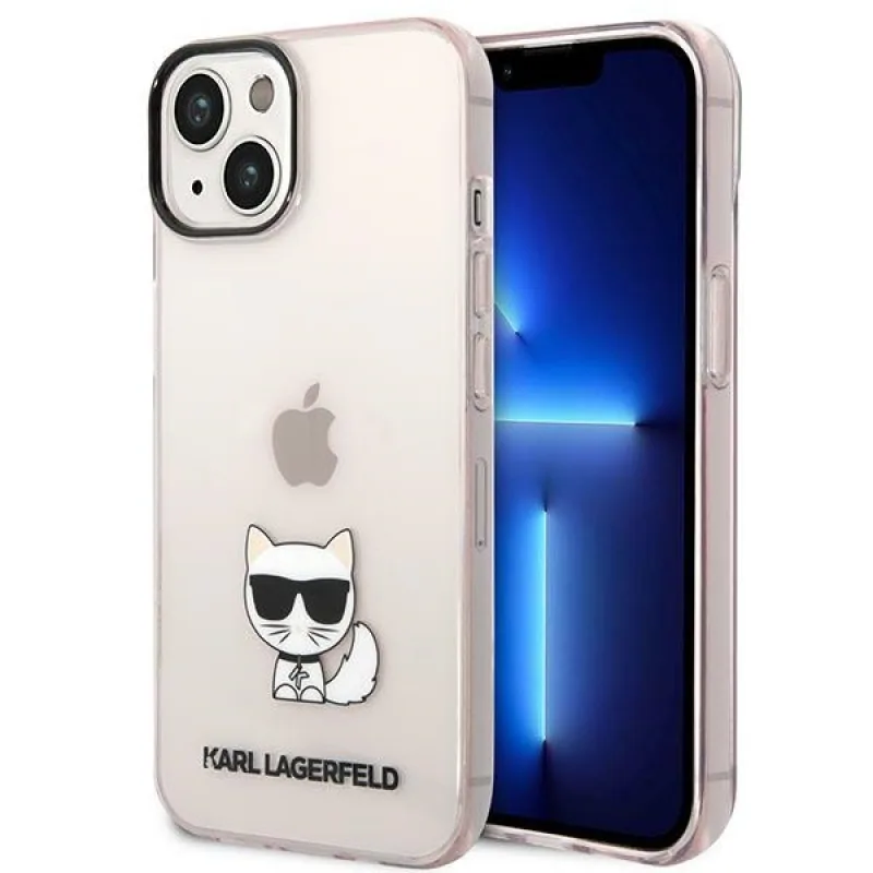 Karl Lagerfeld priehľadné telo Choupette pre iPhone 14 Plus / 15 Plus 6,7" - ružové