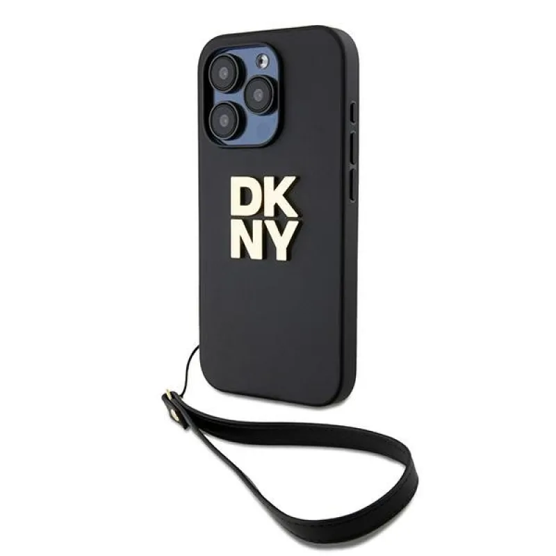 Puzdro DKNY Wrist Strap Stock Logo pre iPhone 15 Pro - čierne