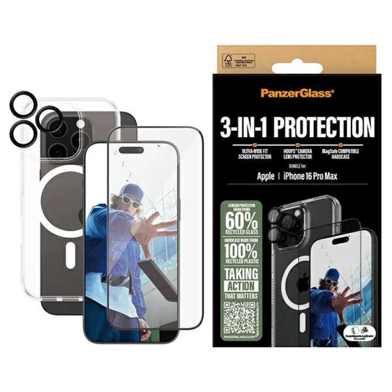 PanzerGlass Bundle 3v1 iPhone 16 Pro Max 6,9" D3O pevné puzdro + ochrana obrazovky UWF+ Lens B1294+2864+1284