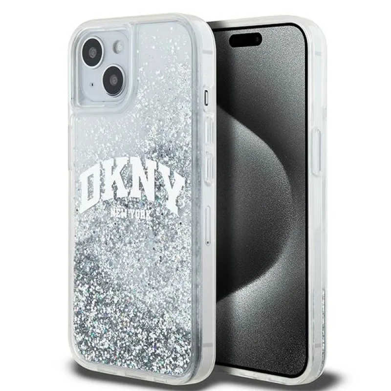 Obal DKNY Liquid Glitter Big Logo pre iPhone 15 / 14 / 13 - biely