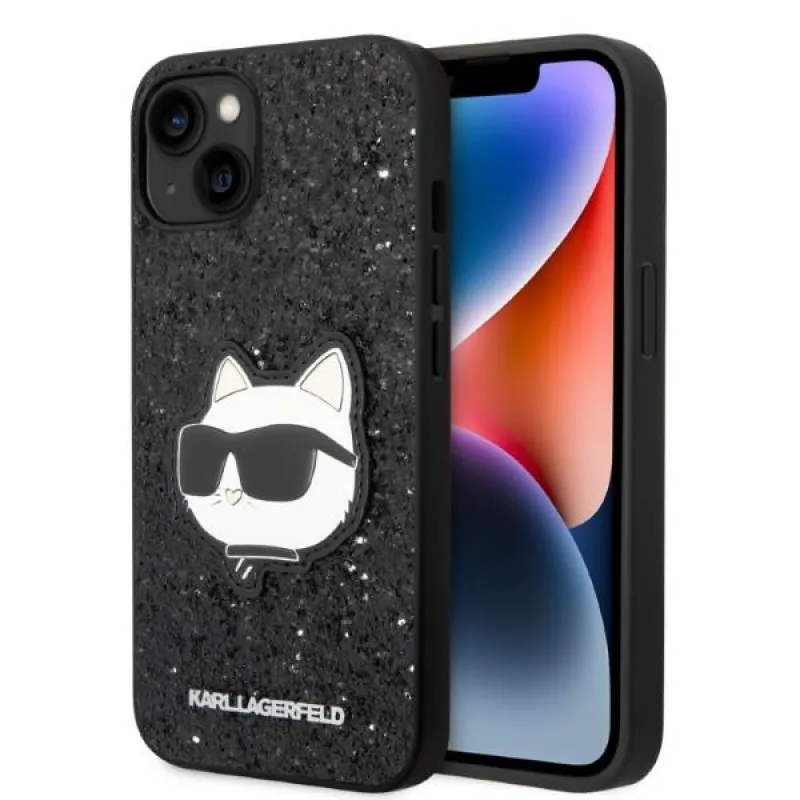 Karl Lagerfeld KLHCP14MG2CPK iPhone 14 Plus 6,7" čierne/čierne pevné puzdro Glitter Choupette Patch