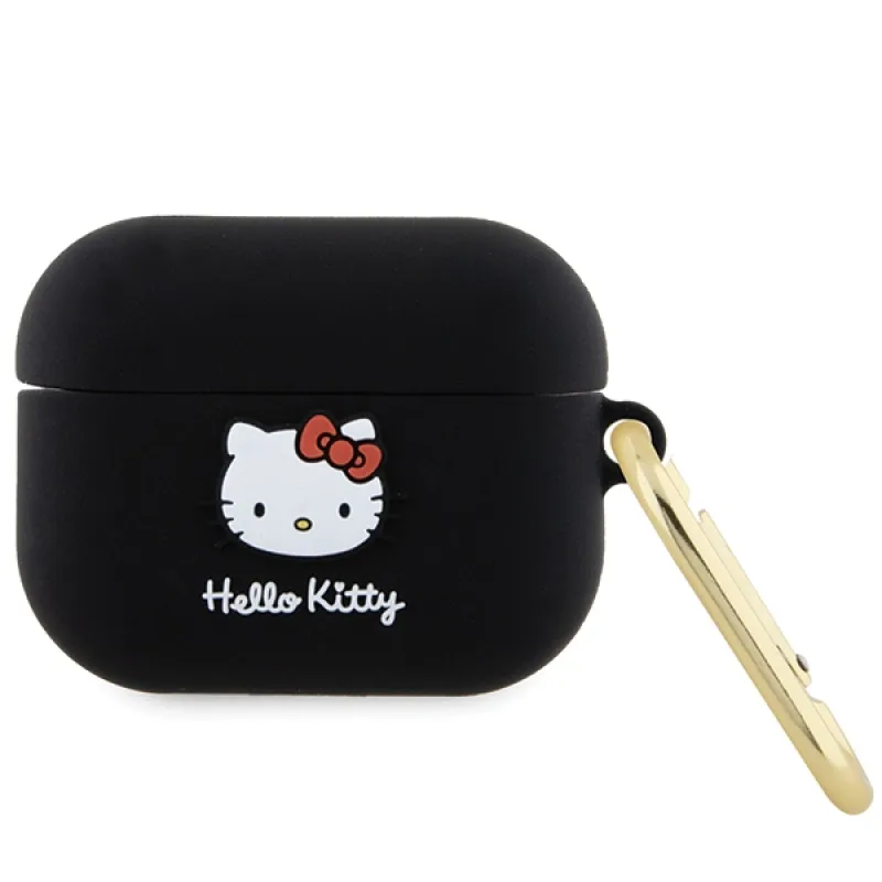 Silikonové puzdro Hello Kitty 3D Kitty Head pre AirPods Pro - čierne
