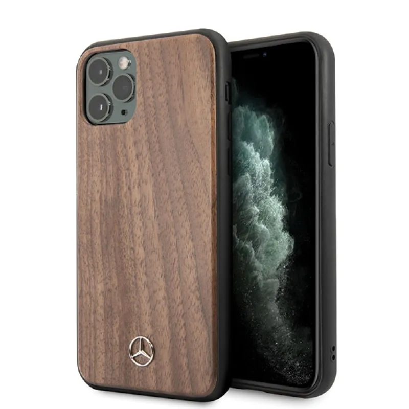 Kryt Mercedes Wood Line Walnut pre iPhone 11 Pro Max – hnedý
