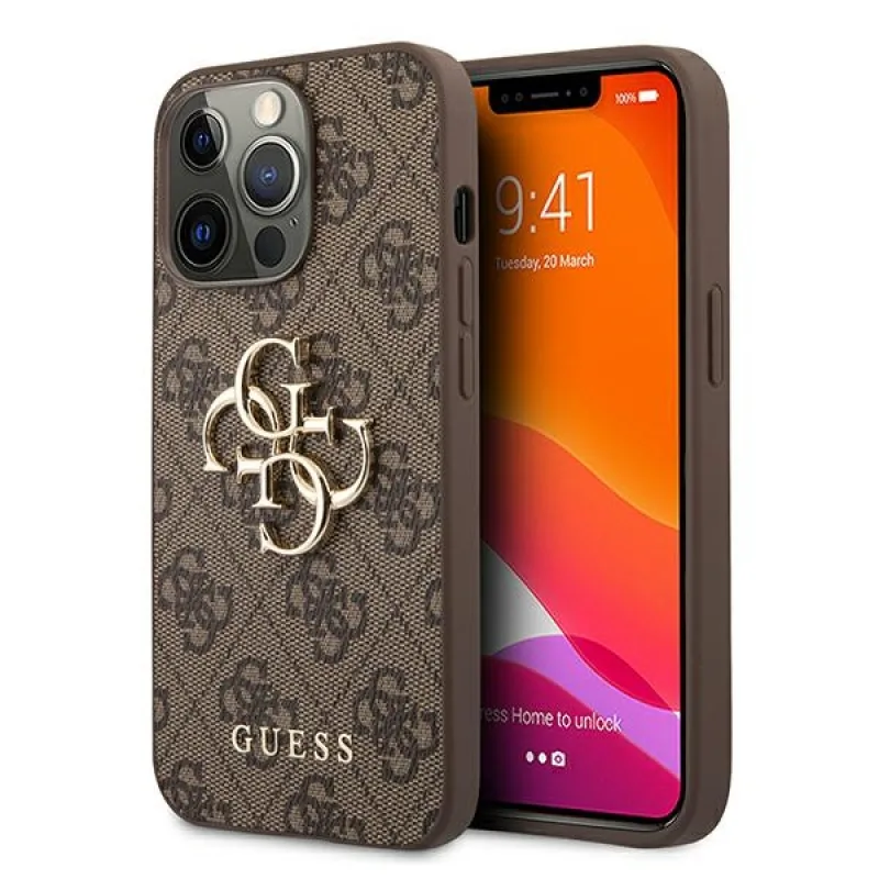 Guess GUHCP13X4GMGBR iPhone 13 Pro Max 6,7" hnedé/hnedé pevné puzdro 4G veľké kovové logo
