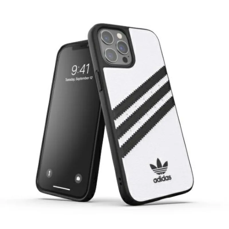 Puzdro Adidas OR Molded PU pre iPhone 12 Pro Max – bielo/čierne