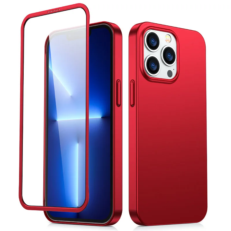 Predný a zadný kryt Joyroom 360 Full Case pre iPhone 13 Pro + ochranné tvrdené sklo červené (JR-BP935 červené)