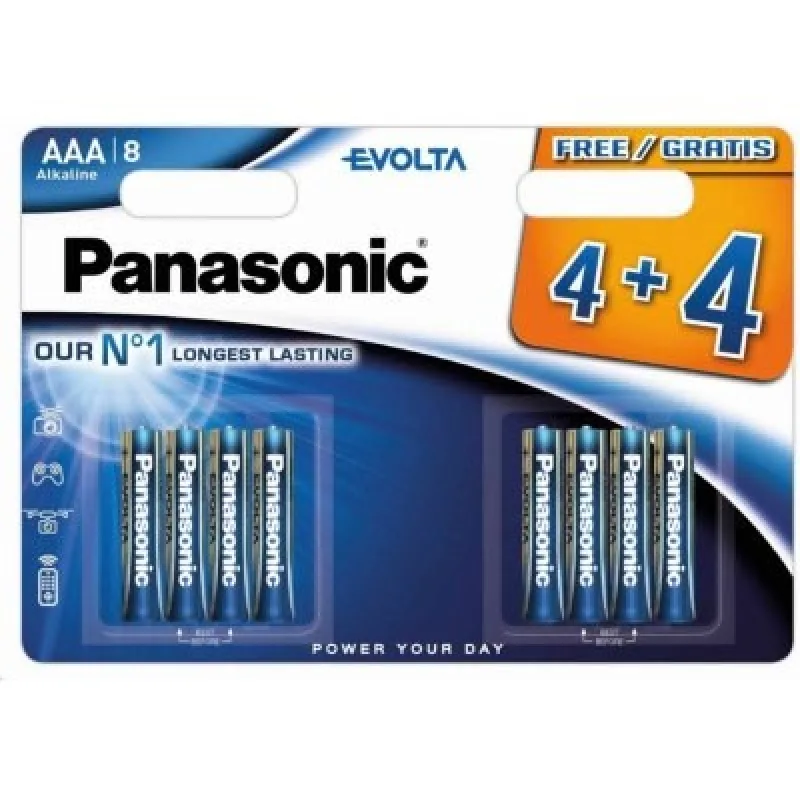 PANASONIC Alkalické baterie Evolta Platinum LR03EGE/ 8BW 4+4F AAA 1, 5V …