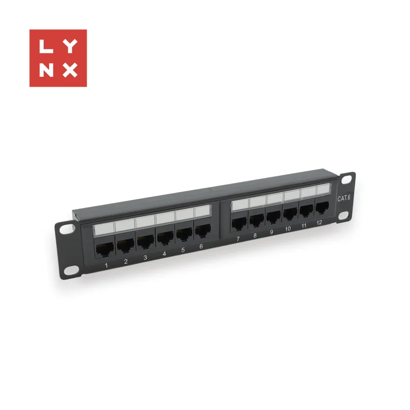 LYNX 10" patch panel 12-port, UTP Cat6, 50µ, nestíněný, černý LX-10…