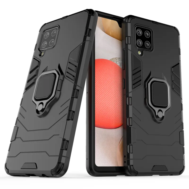 Ring Armor Case Kickstand Tough Rugged Cover pre Samsung Galaxy A42 5G čierny