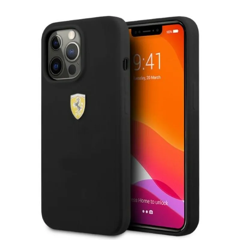 Pevné puzdro Ferrari FESSIHMP13XBK iPhone 13 Pro Max 6,7" čierno-čierne silikónové MagSafe