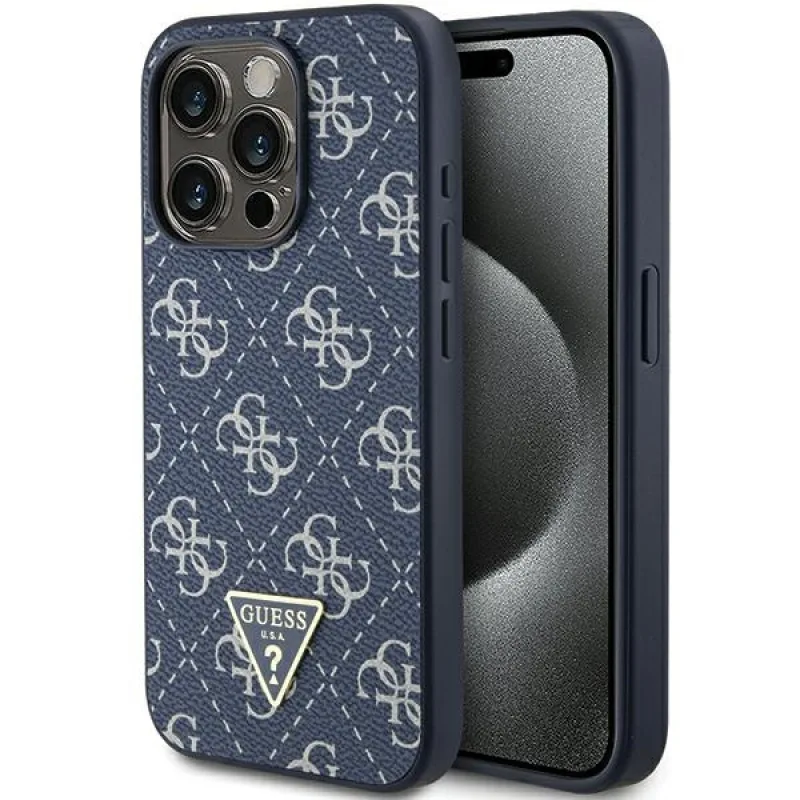 Puzdro Guess 4G Triangle Metal Logo pre iPhone 15 Pro - modré