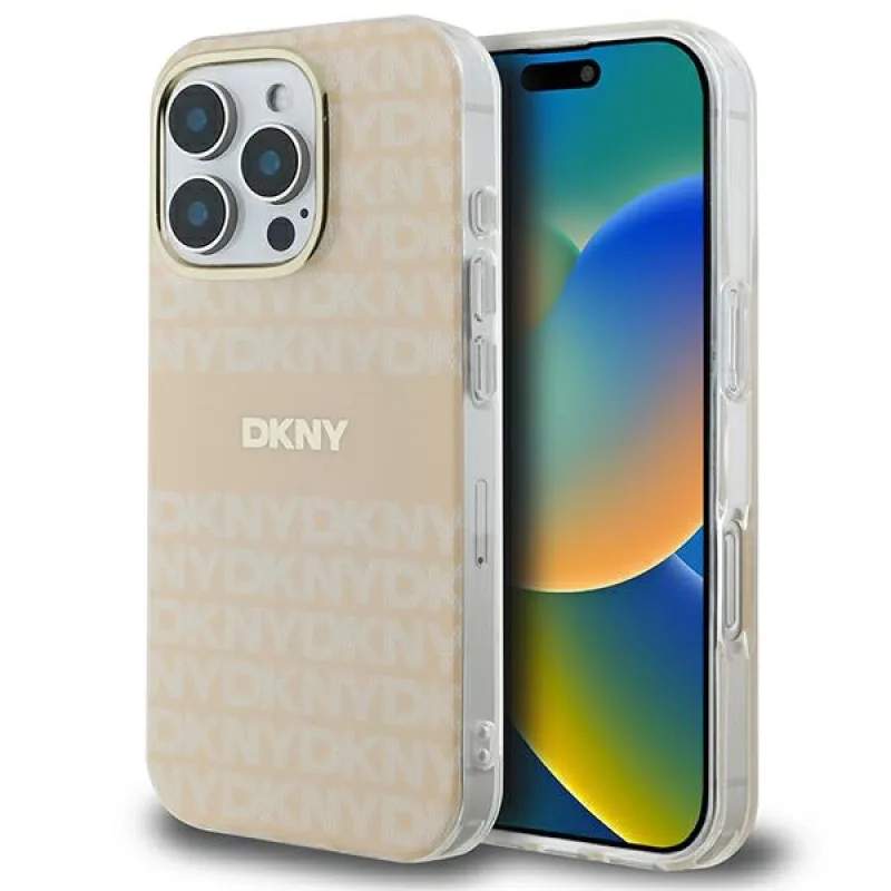 DKNY Repeat Texture Pattern & Stripe Puzdro MagSafe iPhone 16 Pro – ružové