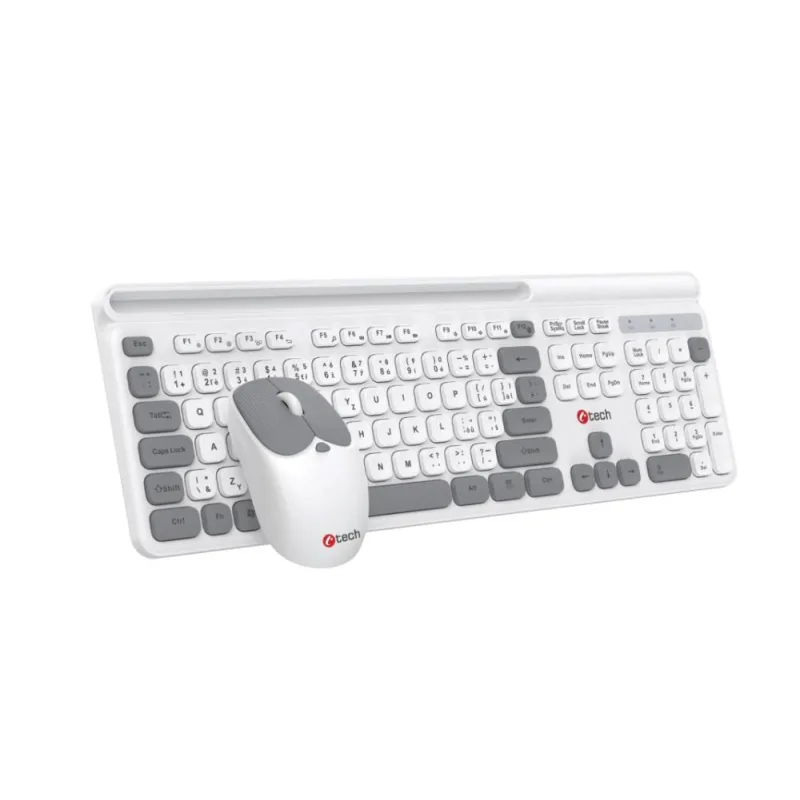 C-TECH klávesnice s myší WLKMC-05W, Bezdrátový set 2.4GHz, CZ, Bílá…
