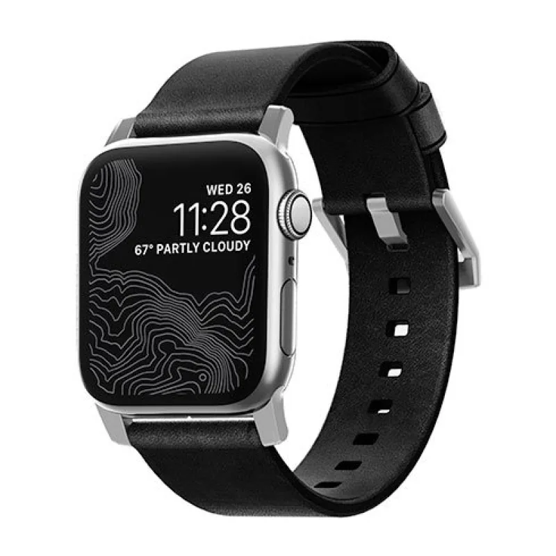 Nomad kožený remienok pre Apple Watch 44-49mm - Modern Black/Silver…