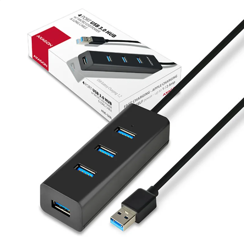 AXAGON HUE-S2BL, 4x USB 3.0 CHARGING hub, micro USB napr. konektor, kábel…