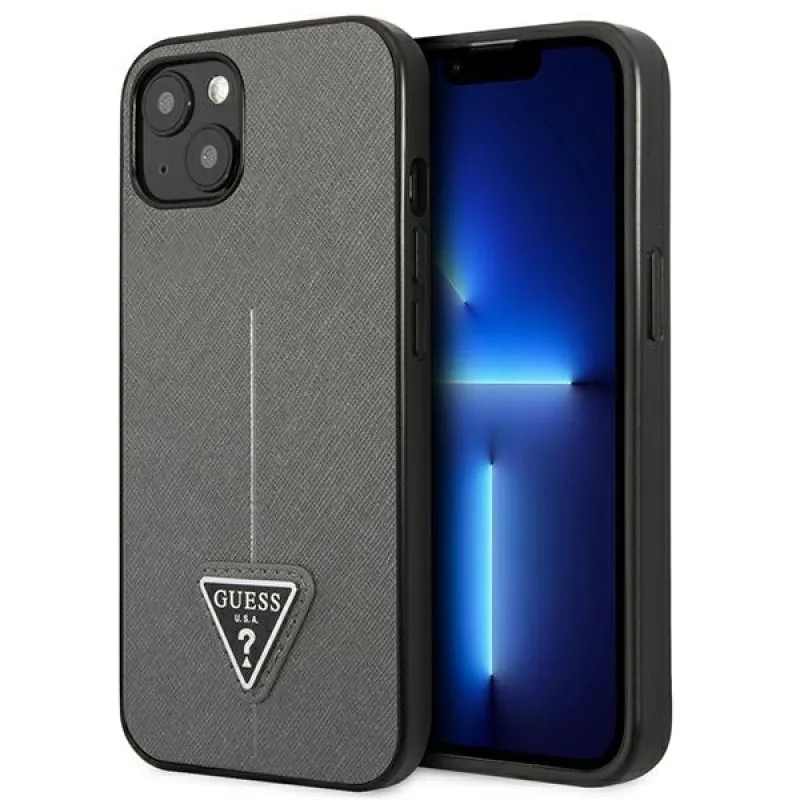 Guess GUHCP14SPSATLG iPhone 14 6,1 "strieborné/strieborné pevné puzdro SaffianoTriangle Logo