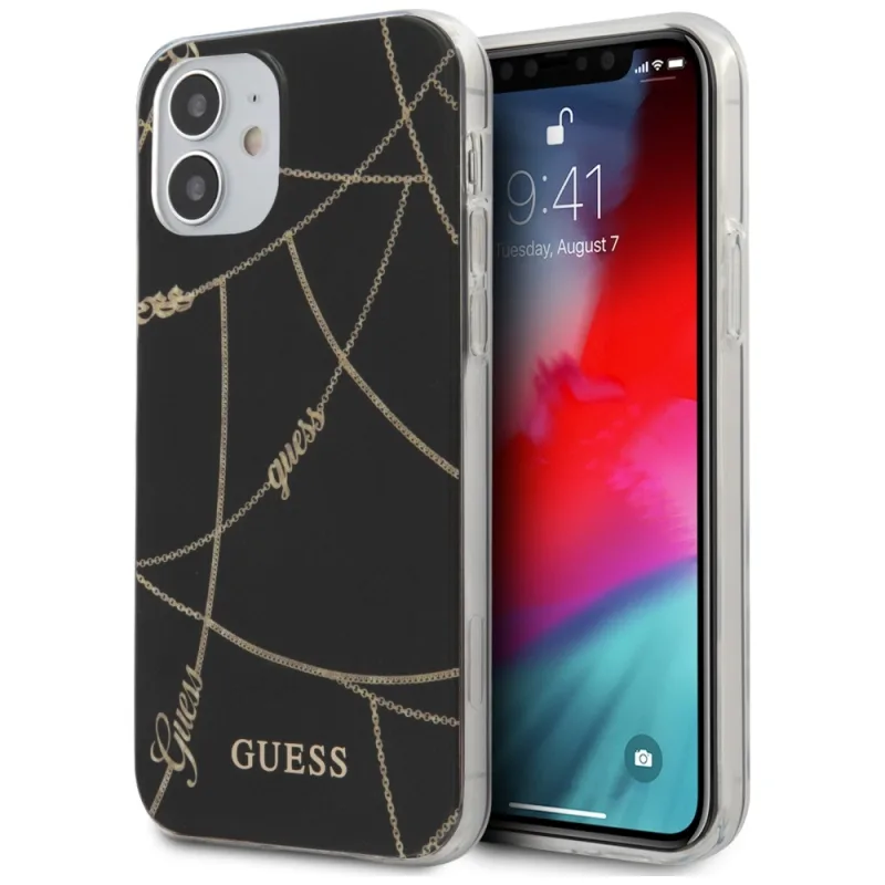 Guess GUHCP12SPCUCHBK iPhone 12 mini 5,4" čierne/čierne pevné puzdro Gold Chain Collection