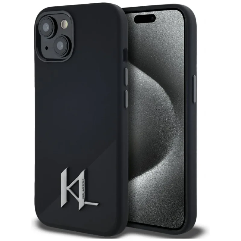 Karl Lagerfeld silikónový tieňový kov Initial MagSafe Case pre iPhone 15 čierny