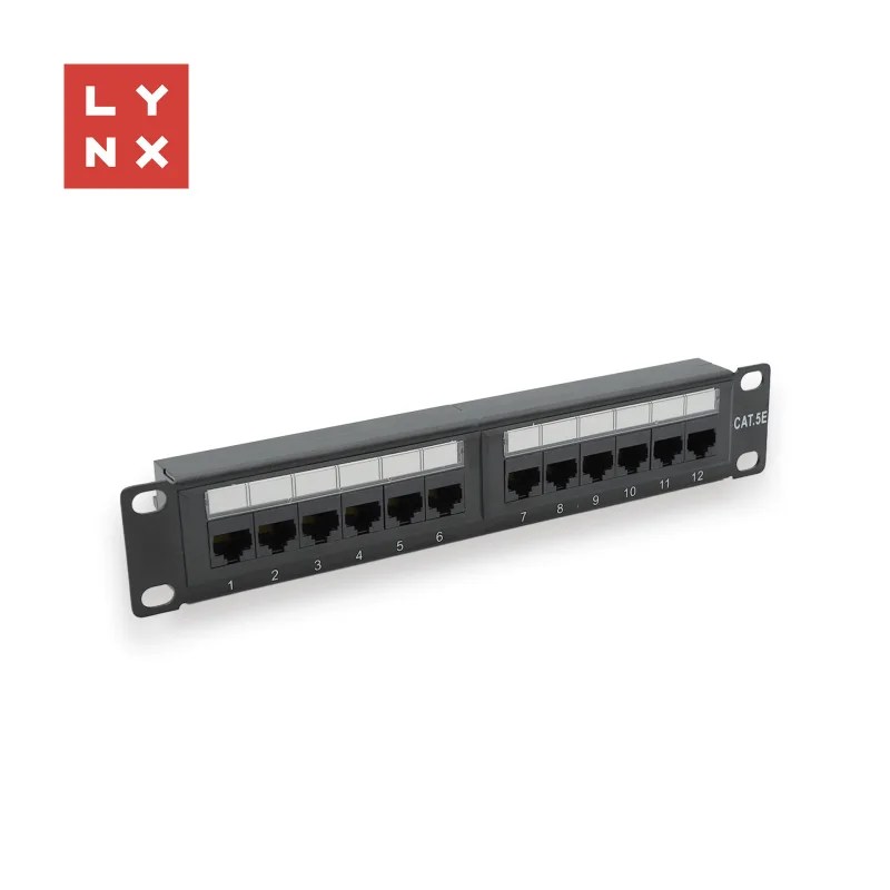 LYNX 10" patch panel 12-port, UTP Cat5e, 50µ, nestíněný, černý LX-10…