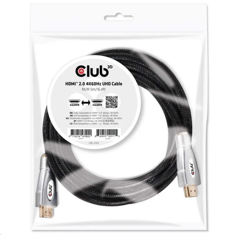 Kábel HDMI Club3D 2.0, vysoká rýchlosť 4K60Hz UHD (M/ M), 5 m CAC-2312