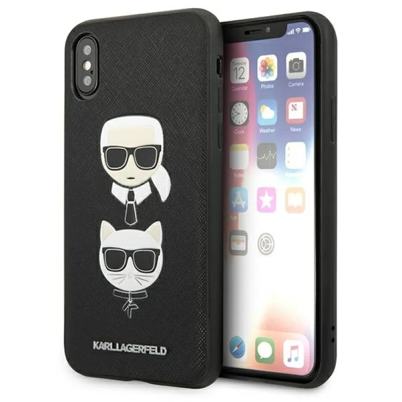 Kryt na hlavu Karl Lagerfeld Saffiano Karl&Choupette Head pre iPhone X/XS - čierny