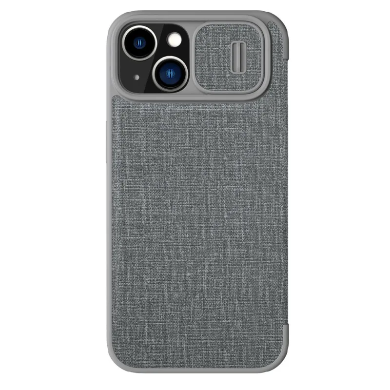 Puzdro Nillkin Qin Cloth Pro Case pre iPhone 14 Plus Kryt na fotoaparát Puzdro na puzdro Flip Case Sivé