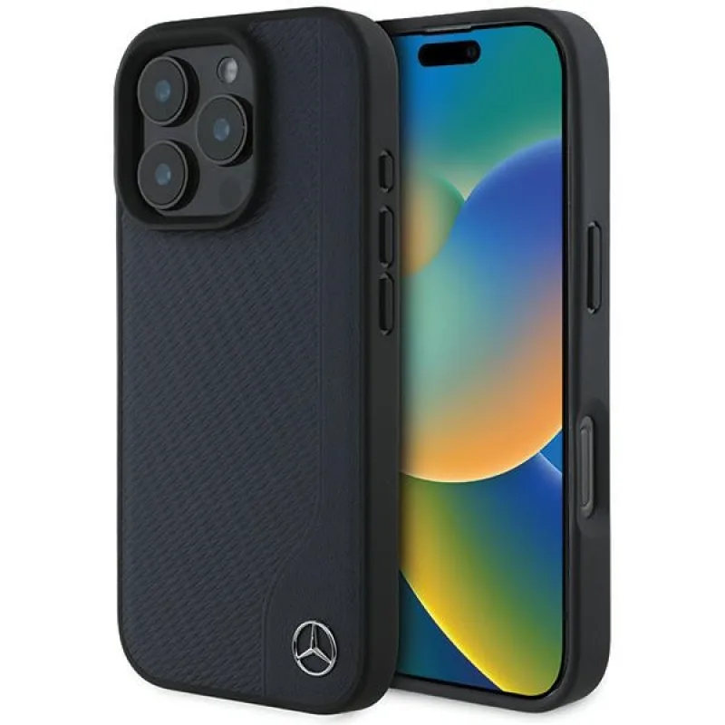 Mercedes MB MagSafe Case z imitácie dreva pre iPhone 16 Pro Max - námornícka modrá