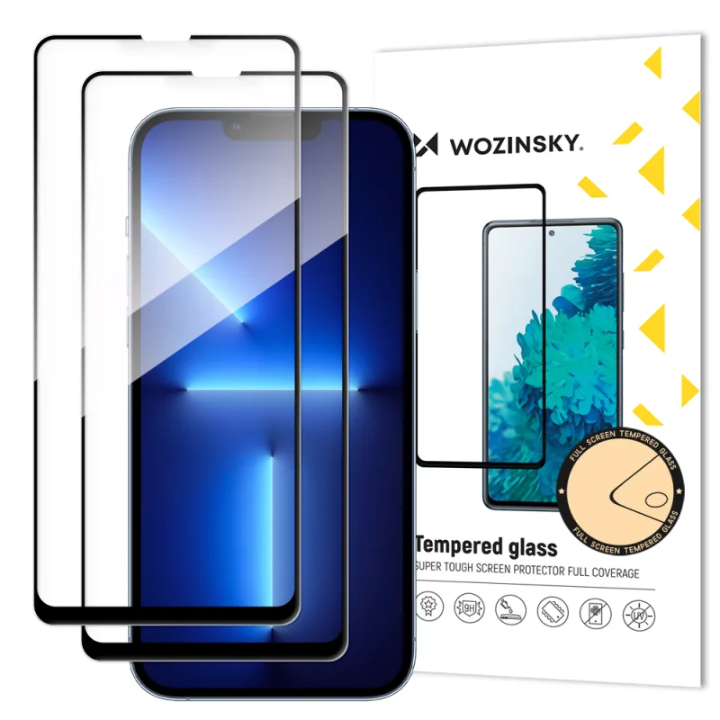 Wozinsky súprava 2x super odolného tvrdeného skla na celú obrazovku s rámom iPhone 16e, iPhone 14, iPhone 13 Pro / iPhone 13 Black