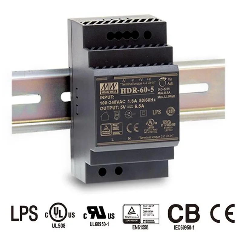 MEANWELL - HDR-60-24 - Priemyselný napájací spínaný zdroj 24V 60W na DIN…