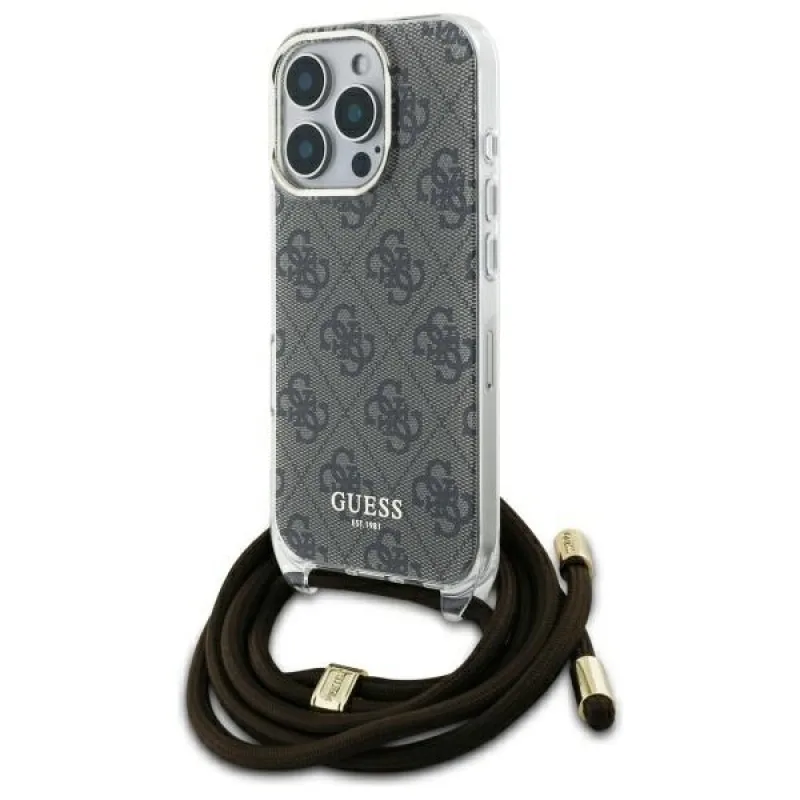 Puzdro Guess Crossbody Cord 4G Print Case pre iPhone 16 Pro – hnedé