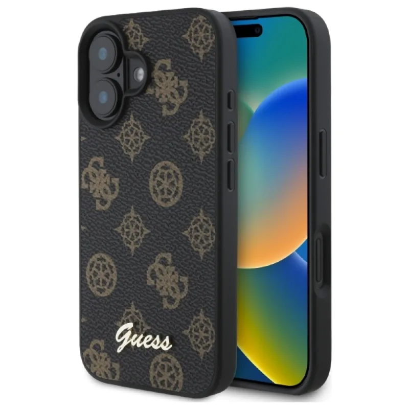 Puzdro Guess Peony Script MagSafe na iPhone 16 – čierne