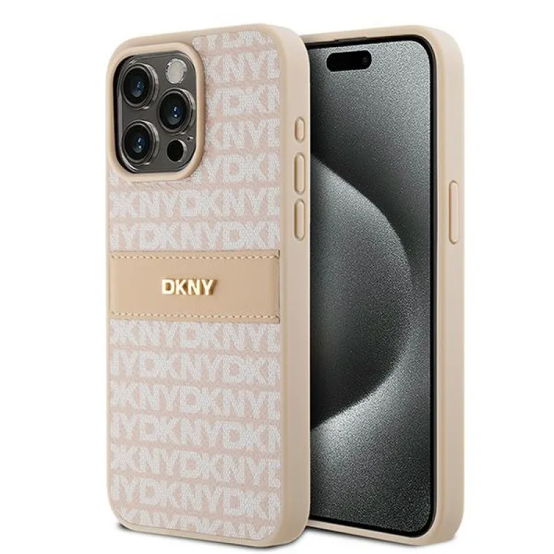 Púzdro DKNY Leather Mono Stripe & Metal Logo pre iPhone 15 Pro Max - ružové