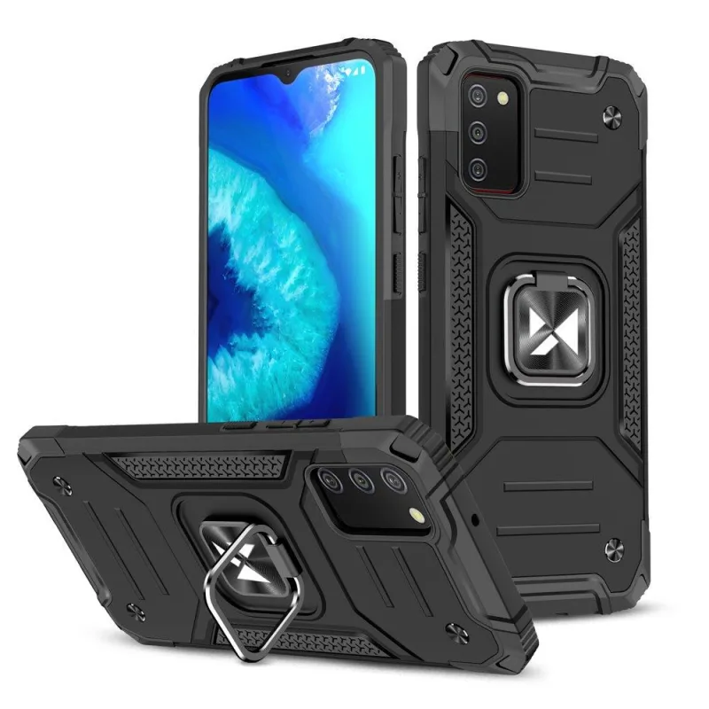 Pevný hybridný kryt puzdra Wozinsky Ring Armor + magnetický držiak pre Samsung Galaxy A03s čierny
