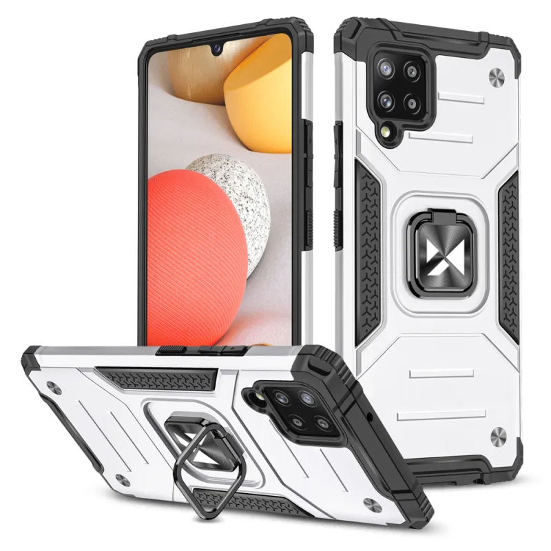 Wozinsky Ring Armor Case Kickstand Pevný odolný kryt pre Samsung Galaxy A42 5G strieborný