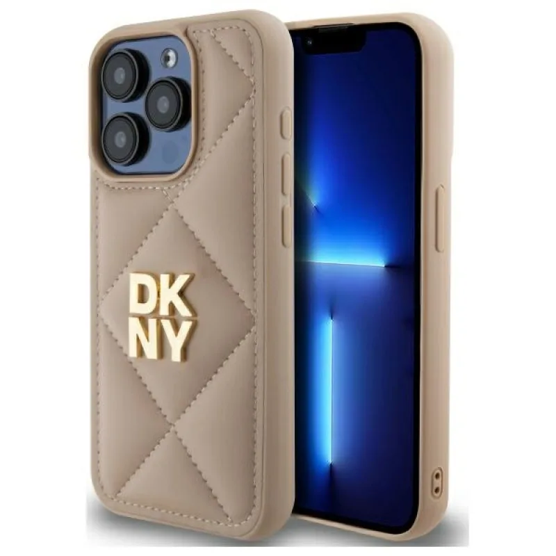 Puzdro DKNY Quilted Stack Logo iPhone 15 Pro Max – béžové