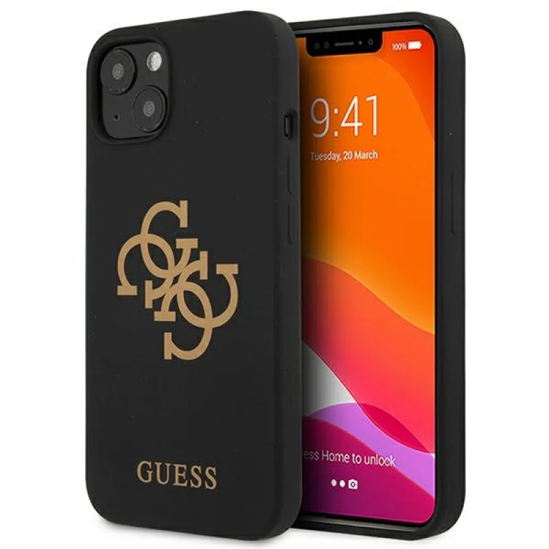 Guess silikónové puzdro s logom 4G pre iPhone 13 - čierne