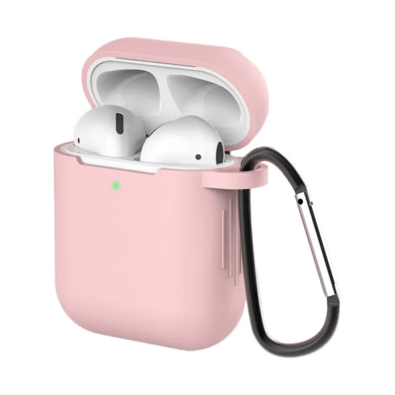 Puzdro na AirPods 2 / AirPods 1 silikónové mäkké puzdro na slúchadlá + prívesok na kľúčenku ružový (puzdro D)