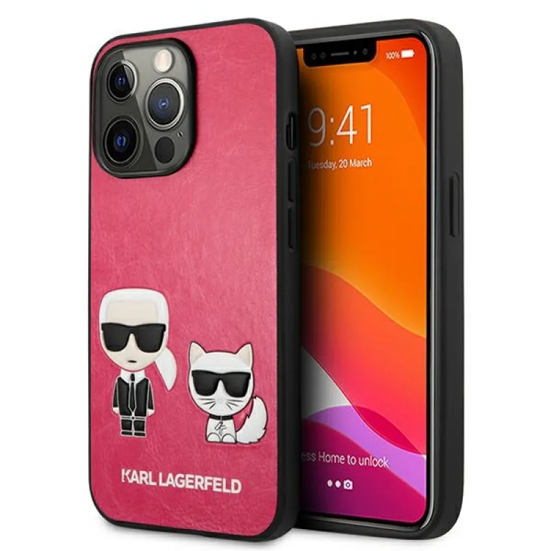 Kryt Karl Lagerfeld Ikonik Karl&Choupette pre iPhone 13 Pro / iPhone 13 - Fuchsia