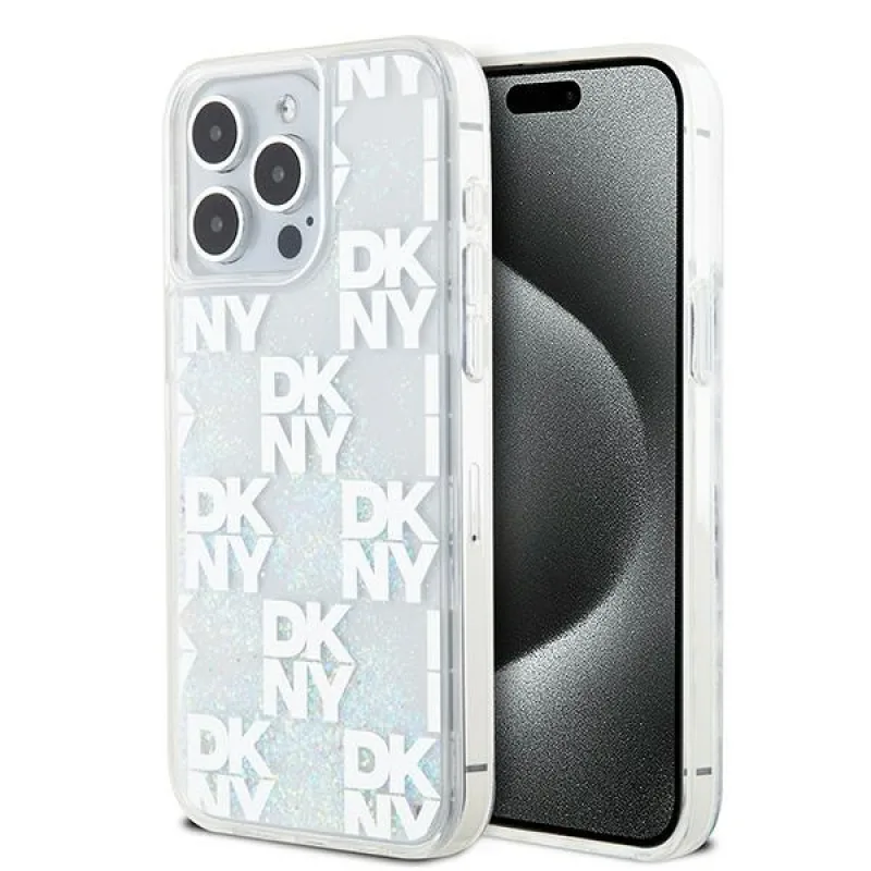 Obal DKNY Liquid Glitter Multilogo pre iPhone 15 Pro Max - biely