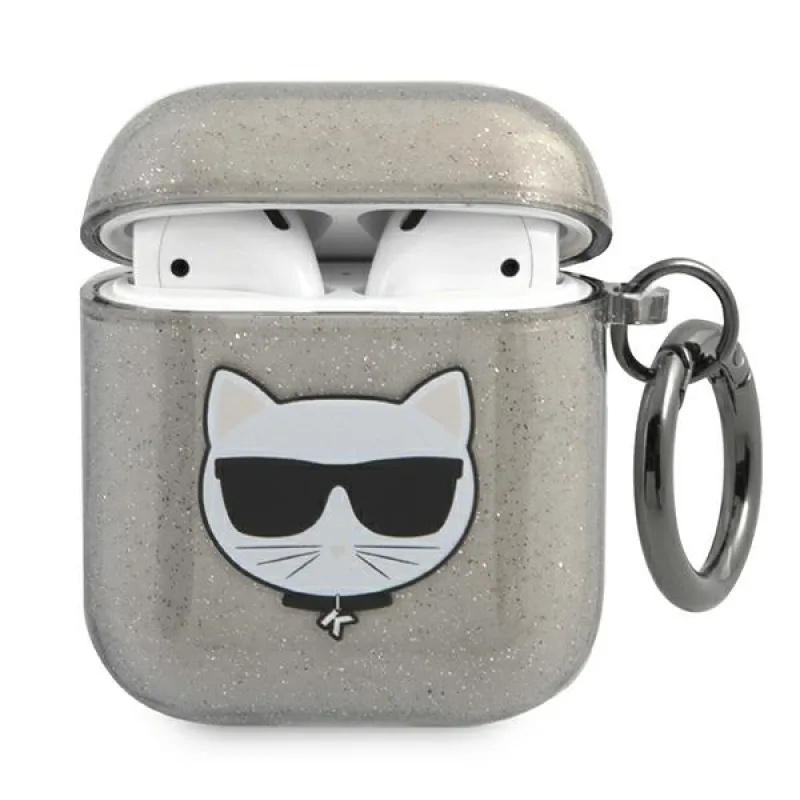 Karl Lagerfeld KLA2UCHGK AirPods 1/2 kryt čierny/čierny Glitter Choupette