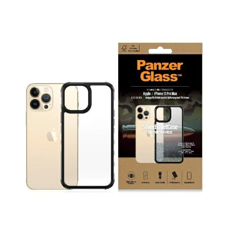 Antibakteriálne puzdro PanzerGlass ClearCase s certifikáciou Military Grade pre iPhone 13 Pro Max - priehľadné a čierne