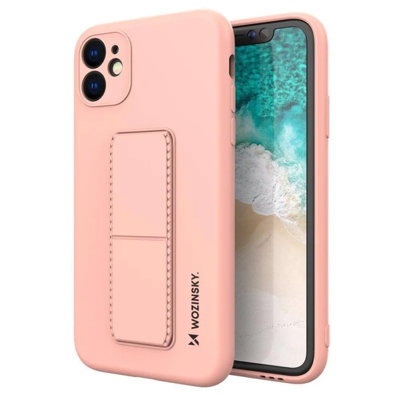 Puzdro Wozinsky Kickstand Case iPhone 11 Pro silikónové puzdro so stojanom ružové