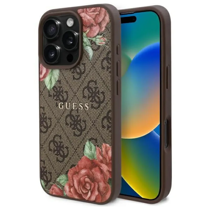 Guess GUHMP16LP4ROPEMCW iPhone 16 Pro 6,3" hnedo-hnedé pevné puzdro 4G Flowers Print MagSafe