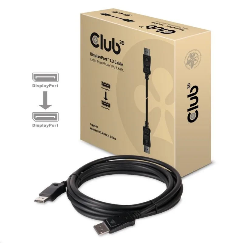 Club3D Kabel certifikovaný DisplayPort 1.2, 4K60Hz UHD (M/ M), 3m, 30…