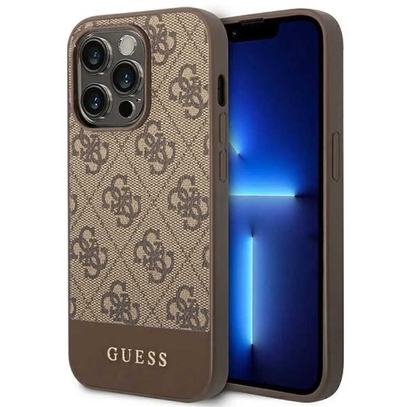 Guess GUHCP14LG4GLBR iPhone 14 Pro 6,1" hnedé/hnedé pevné puzdro 4G Stripe Collection