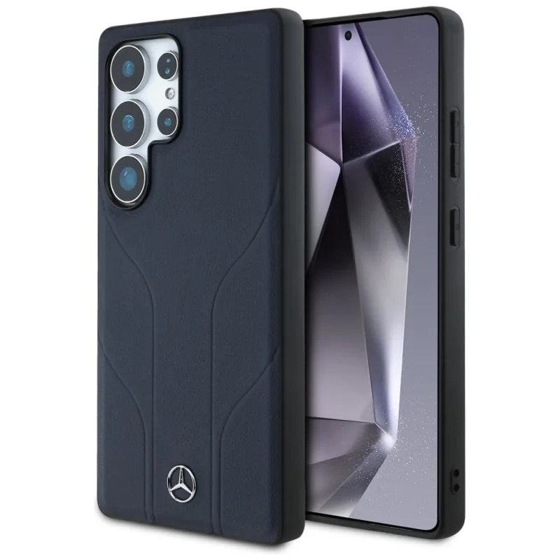 Mercedes Leather Debossed Lines MagSafe Case pre Samsung Galaxy S25 Ultra – modrý