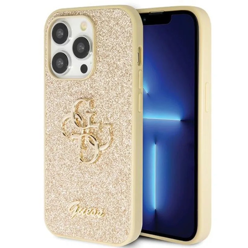 Puzdro Guess GUHCP14LHG4SGD pre iPhone 14 Pro - zlaté Glitter Script Big 4G