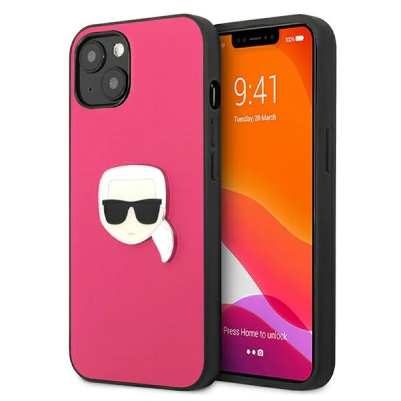 Kovové puzdro Karl Lagerfeld Ikonik Karl's Head pre iPhone 13 mini - ružové